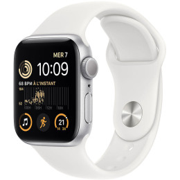 Apple Watch SE 2 44 мм (алюминиевый корпус, серебристый/белый, спортивный силиконовый ремешок)